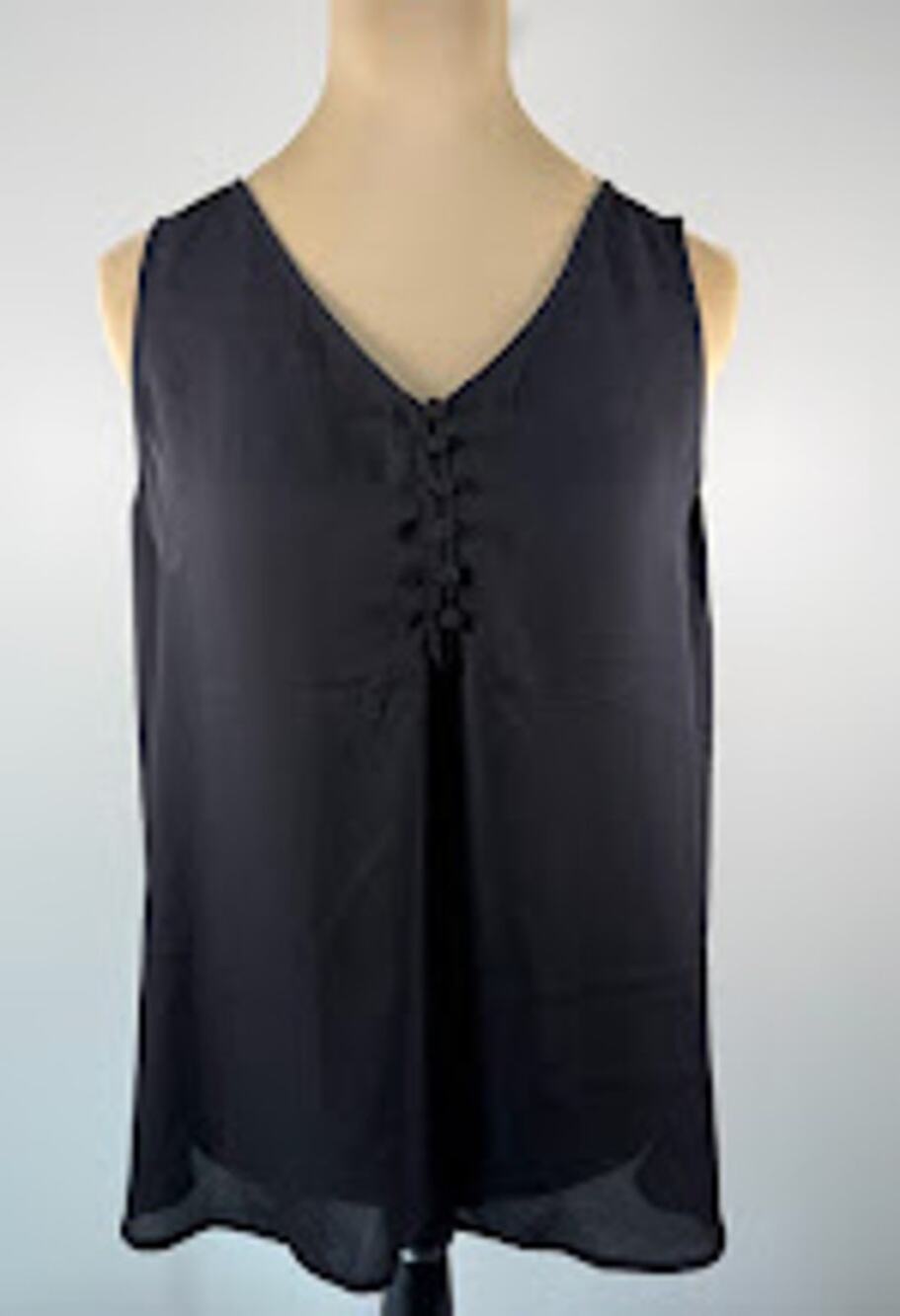 Apt. 9 Womens Sleeveless V-Neck Blouse L Black Button Placket High Low Hem